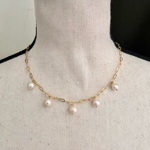 14k Gold Filled Freshwater Pearl Multi-Charm Necklace